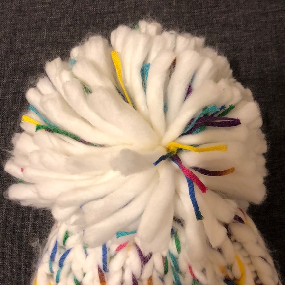 White Colorful Pom Pom Hat - Picture 2 of 8